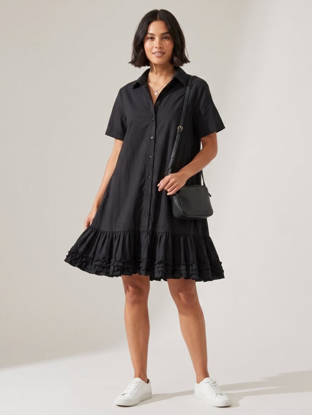 Black midi dress with frilly hem - M/L